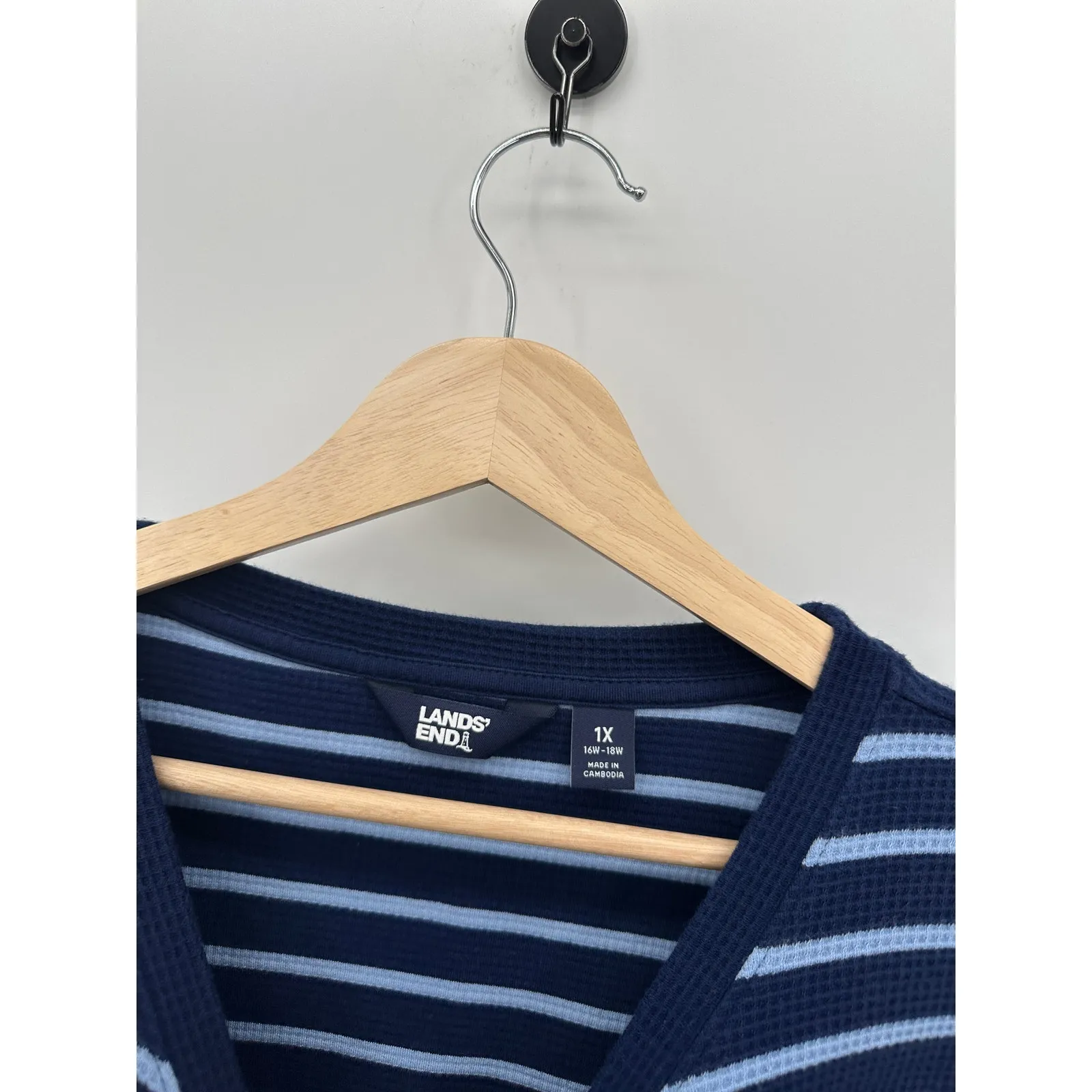 Lands' End Women Blue Striped Long Sleeve Thermal Tunic Knit Thick Shirt Size 1X - Image 4