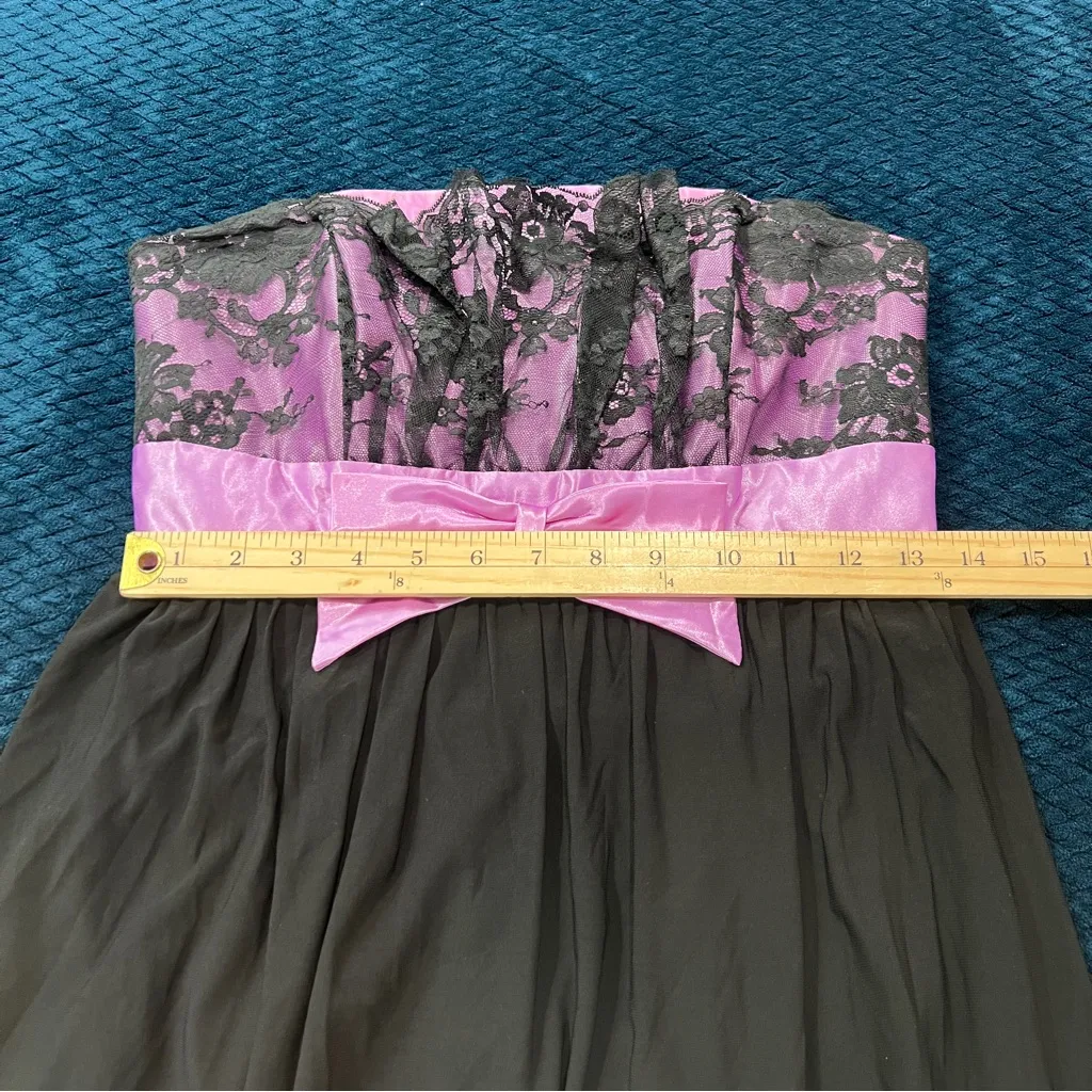 Jessica McClintock Gunne Sax Black Purple Lace‎ Satin Bow Bubble Hem Mini Dress - Image 16