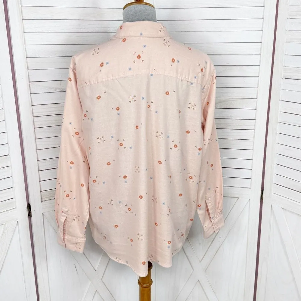 A new Approach Southwestern Print Cotton Flannel Button Up Shirt Peach Large - Image 4