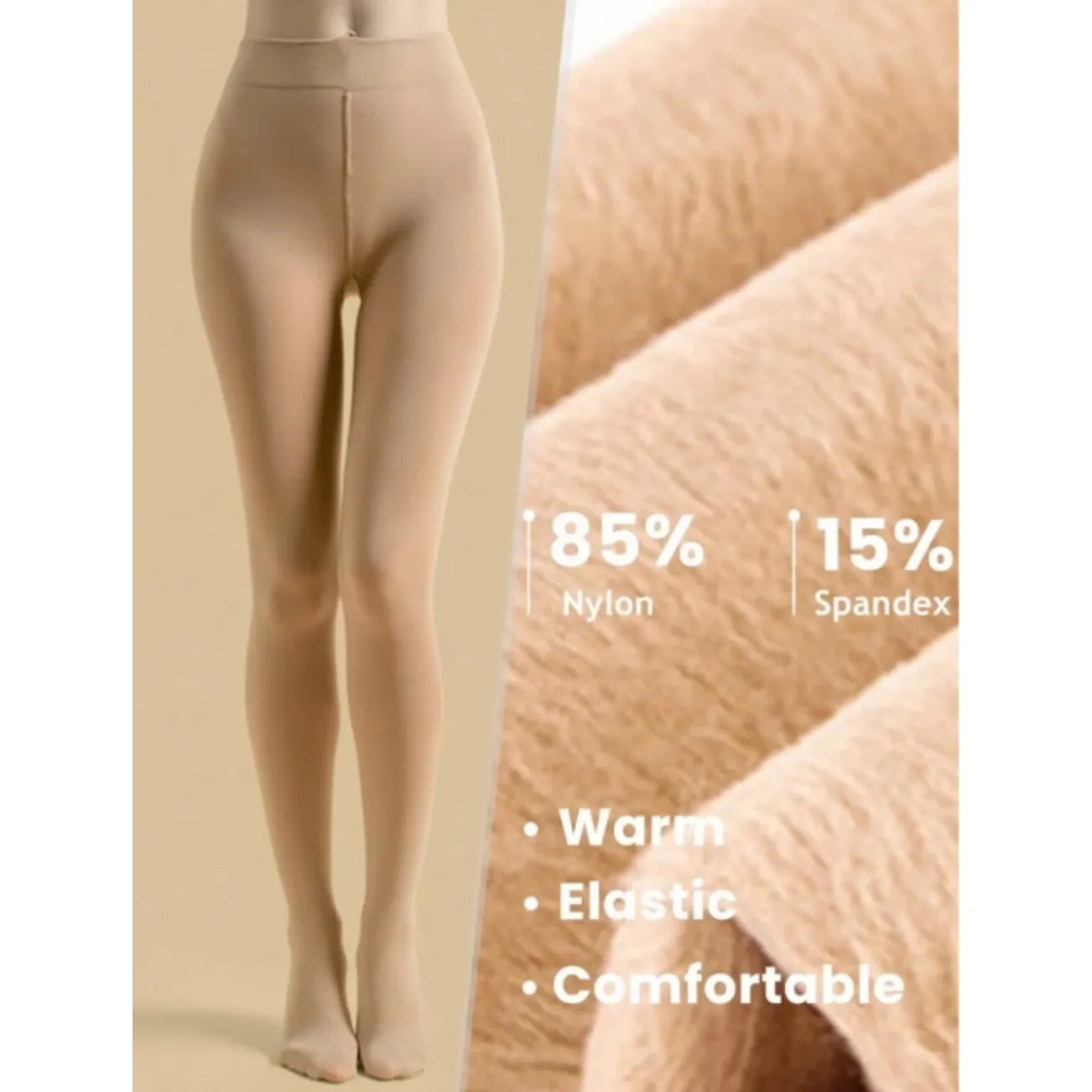 Women's Thermal Lined Leggings in Beige, Size L - Image 2
