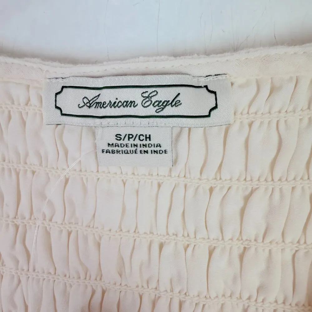 NWT Aerie Smocked V-Neck Babydoll Top Cropped Ivory Size Small S NEW - Image 6