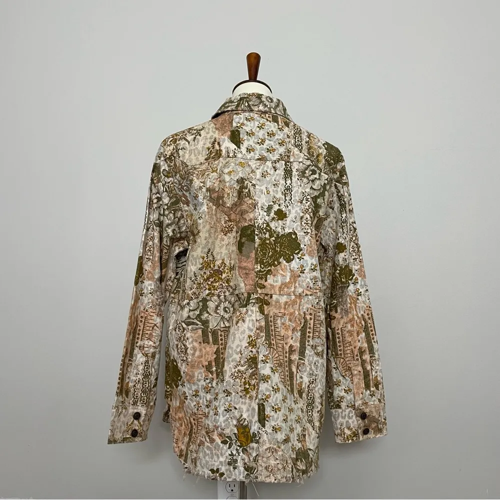 Anthropologie Pilcro Jacket Shacket Fielder Lightweight Asian Floral Olive Green - Image 11