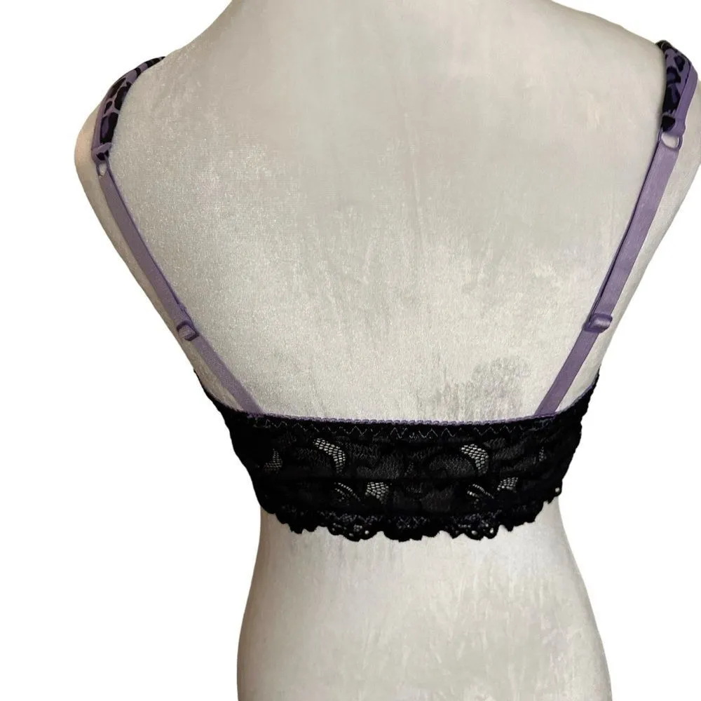 RHONDA SHEAR PURPLE LEOPARD MOLDED CUP WIRELESS BRA WITH LACE BACK SIZE SMALL - Image 5