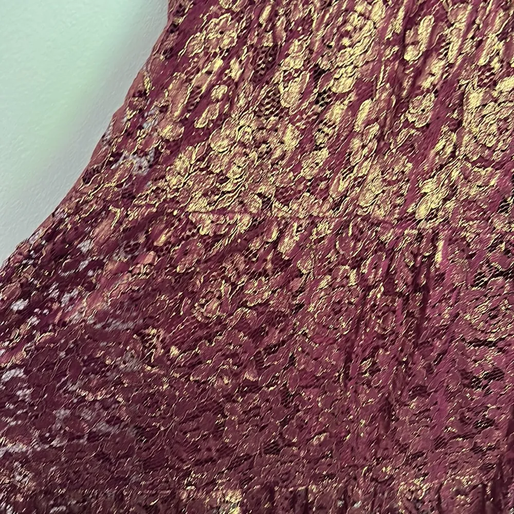 Dress the Population Antoinette Burgundy and Gold Foil Lace Gown NWOT - Image 7