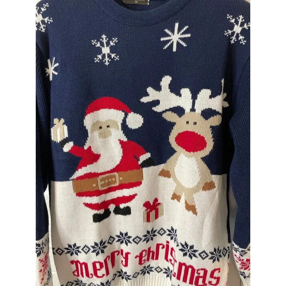 N.C.‎ Collection Ugly Merry Christmas Holiday Sweater Santa Reindeer Medium Knit Red - Image 3