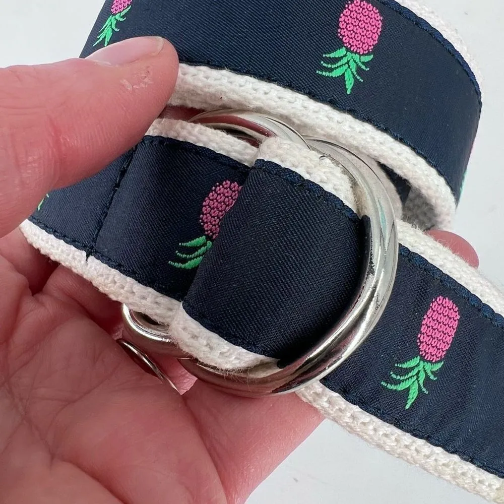 Leather Man Women's Nylon Canvas Belt Pineapple Print D Ring Navy Blue Medium Blue - Image 9