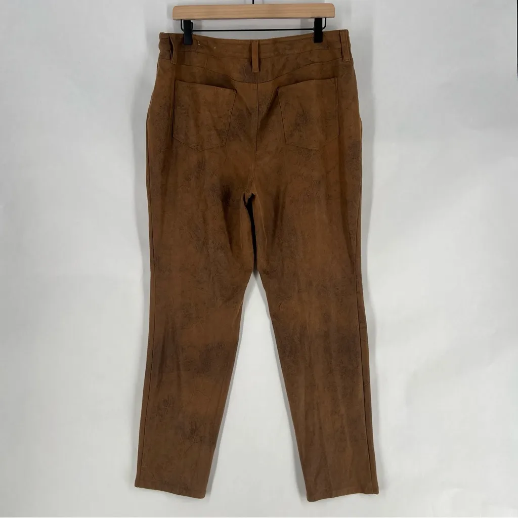 Chico's Stretch Brown Coated Faux-Suede Worn Luggage Slim‎ Pants Size 14 - Image 8