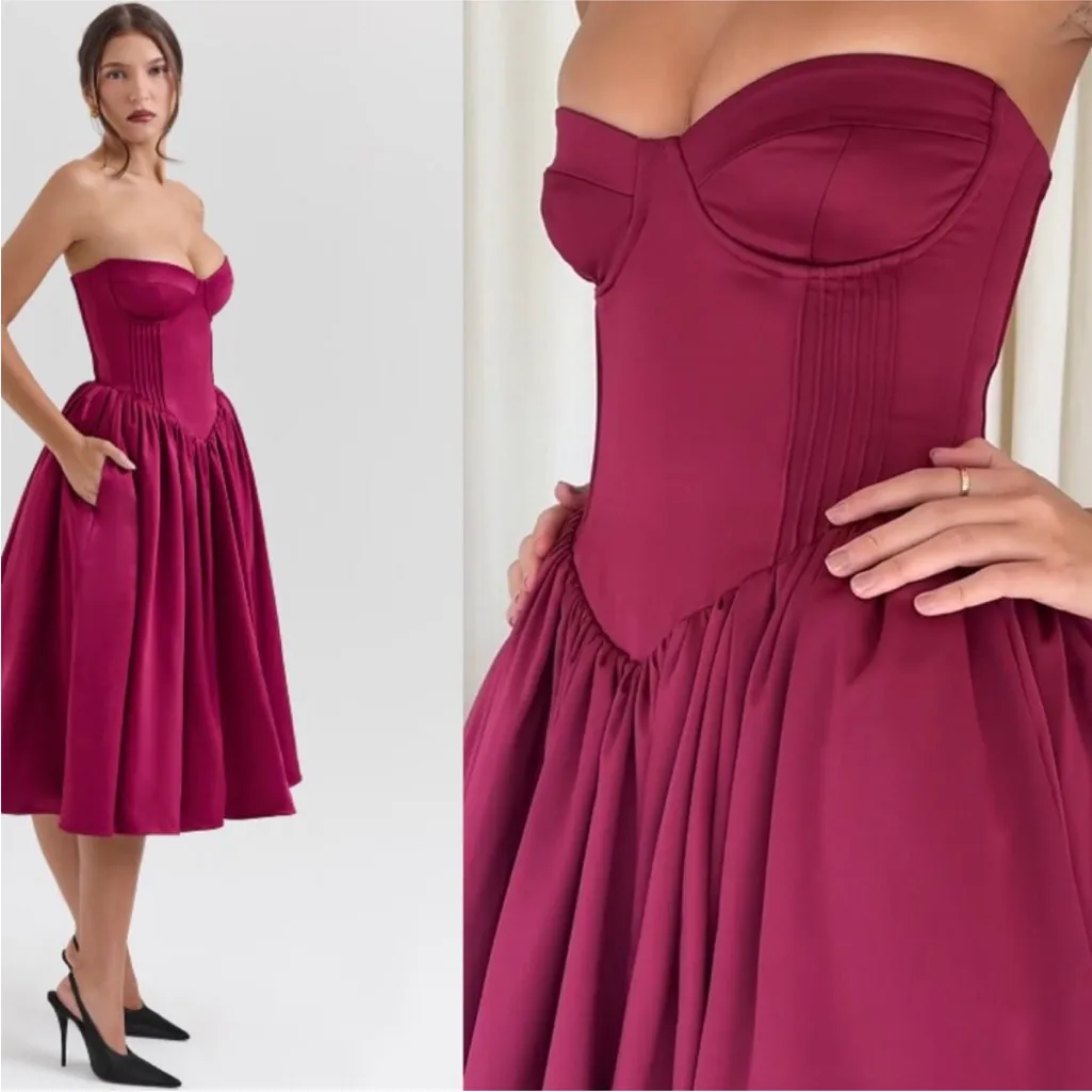 HOUSE OF CB 'Coco'‎ Burgundy Satin Tulle Midi Dress NWOT size XL - Image 12
