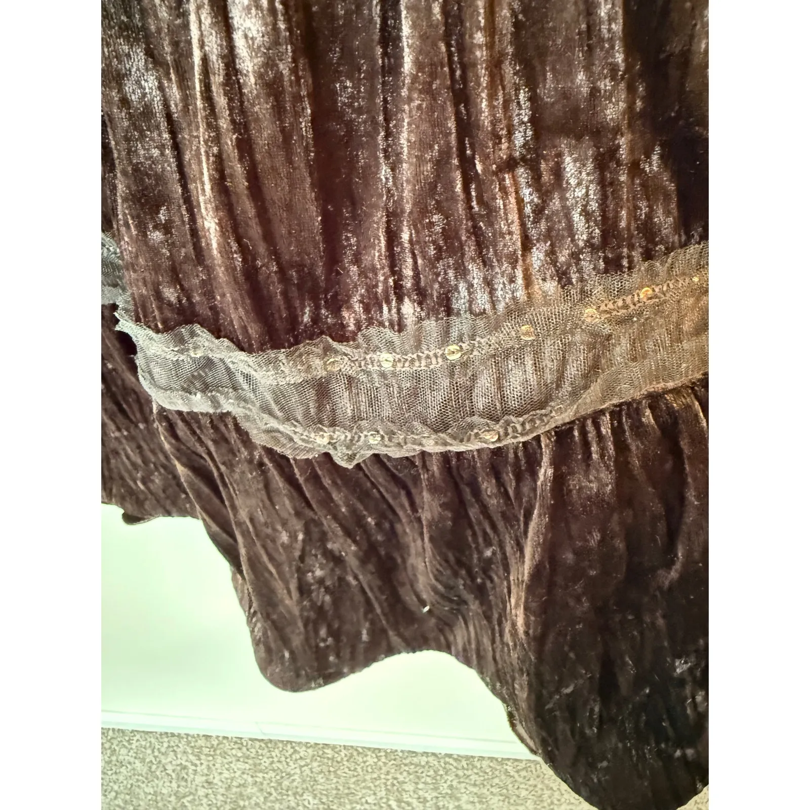 Vintage Apollo Tiered Skirt Medium Brown Crushed Velvet Boho Gothic Y2K Festival - Image 3