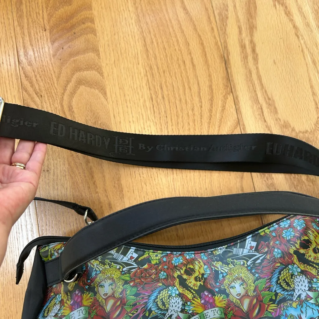 Ed Hardy by Christian Audigier Large Black Tote Geisha Girl True To My Love - Image 5