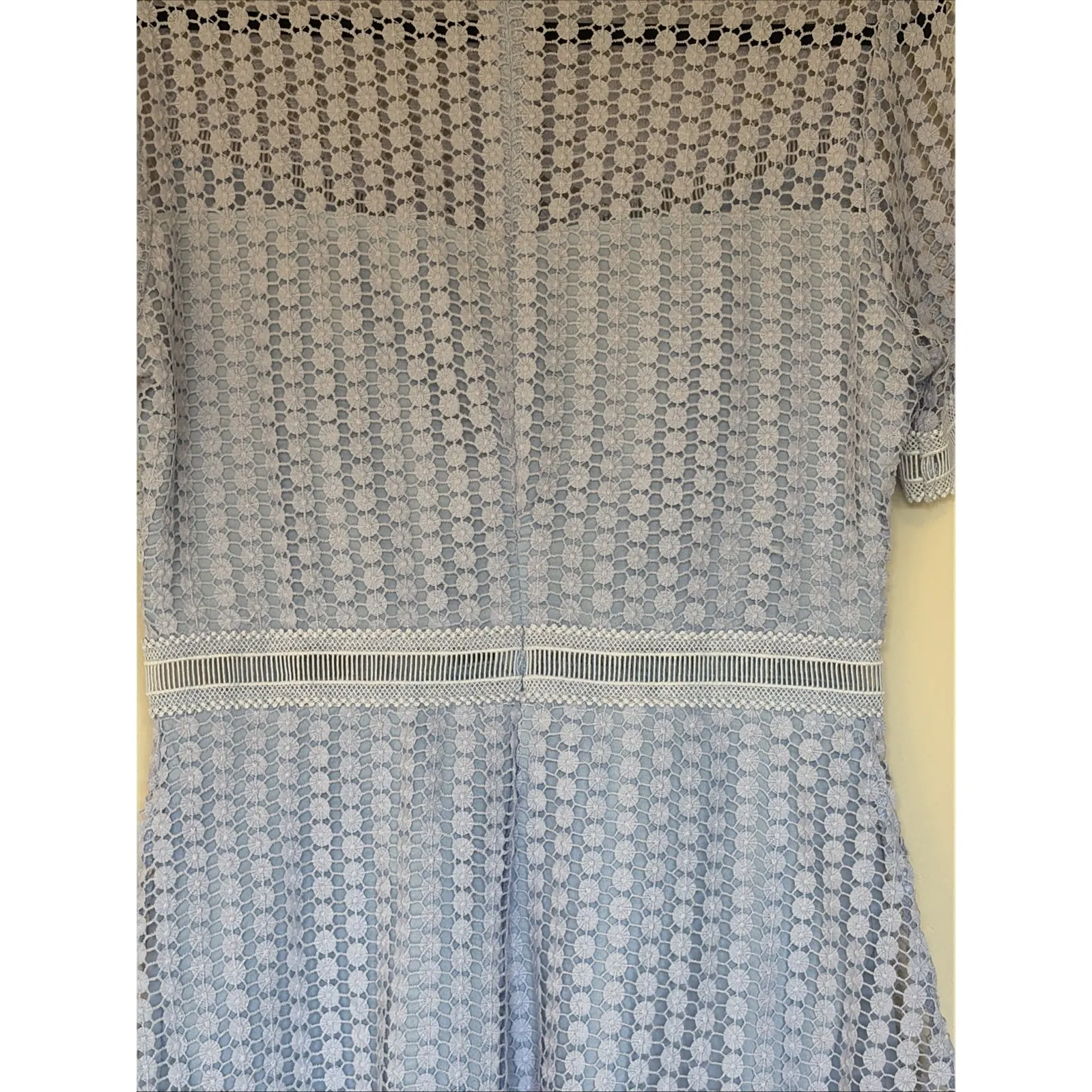 ALLISON Pastel Blue Lace Spring Easter Mock Neck Short Sleeve Dress Women Medium - Image 9