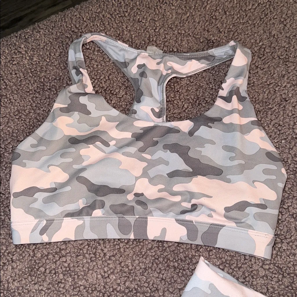 Fabletics Camouflage Activewear Set in Gray and Pink - Image 3
