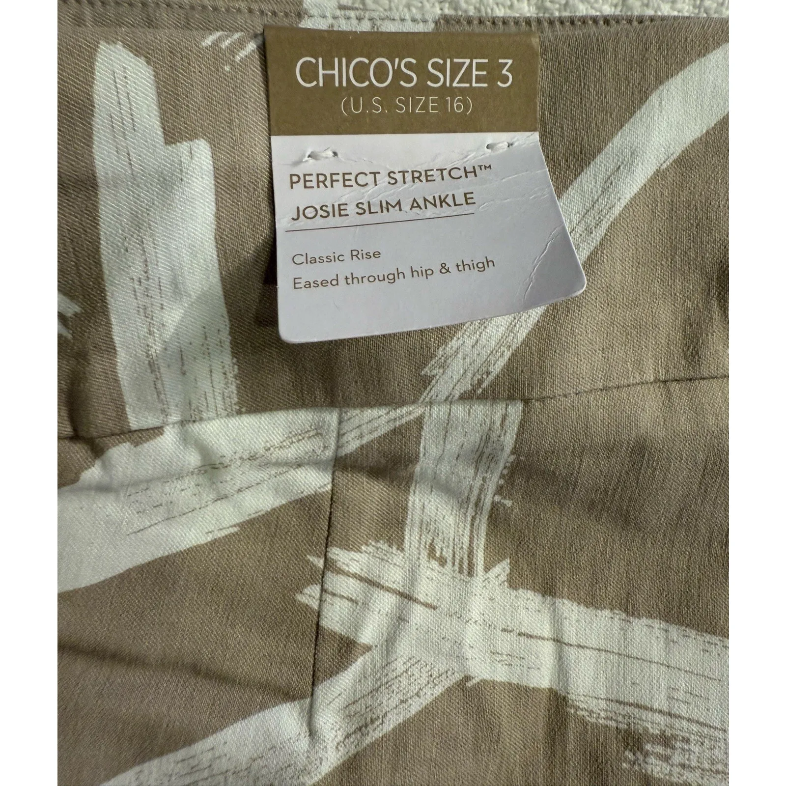 NWT Chicos Josie Stretch Pull On Pants/ TAN WHT/ Plus Size 3/US Xl-16 Preppy NEW - Image 4