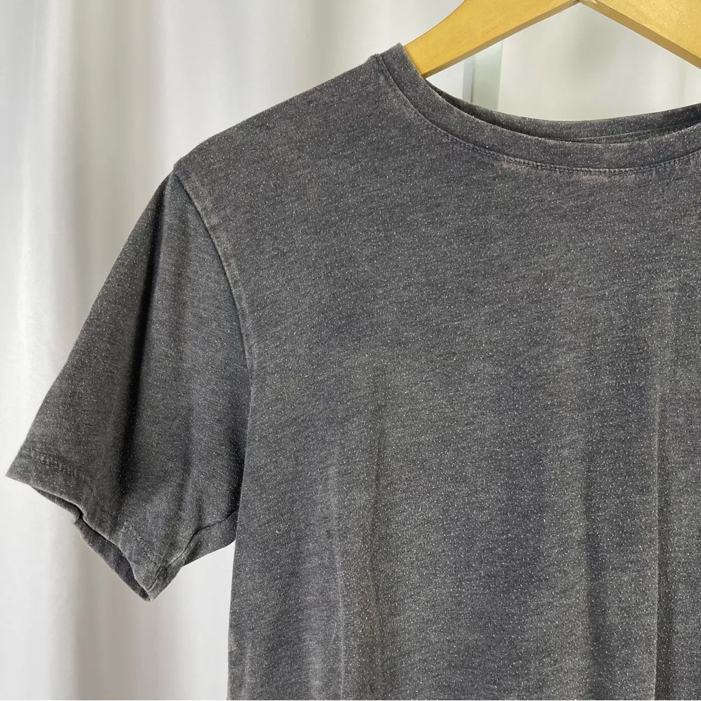 Colsie XS Small Oversized Boxy Acid Wash Charcoal Crewneck Crop Top Tee Shirt Gray - Image 4