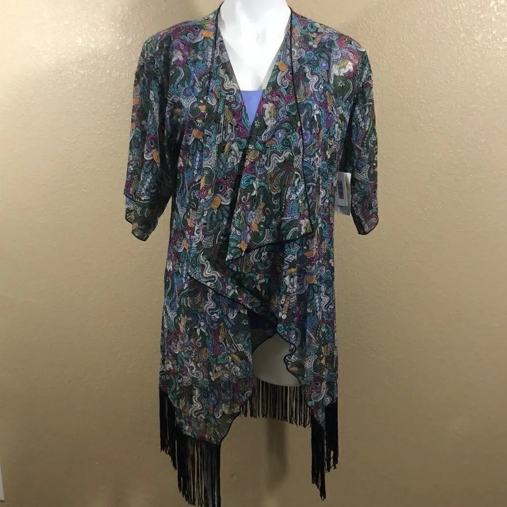 Lularoe green purple short sleeve open kimono - Image 2