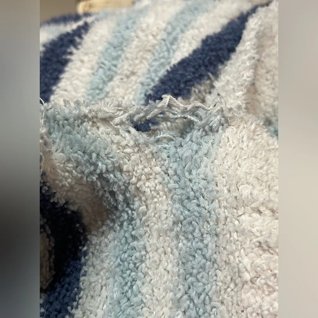 Seven7 Blue White Striped Hooded Popcorn Sweater - Image 10