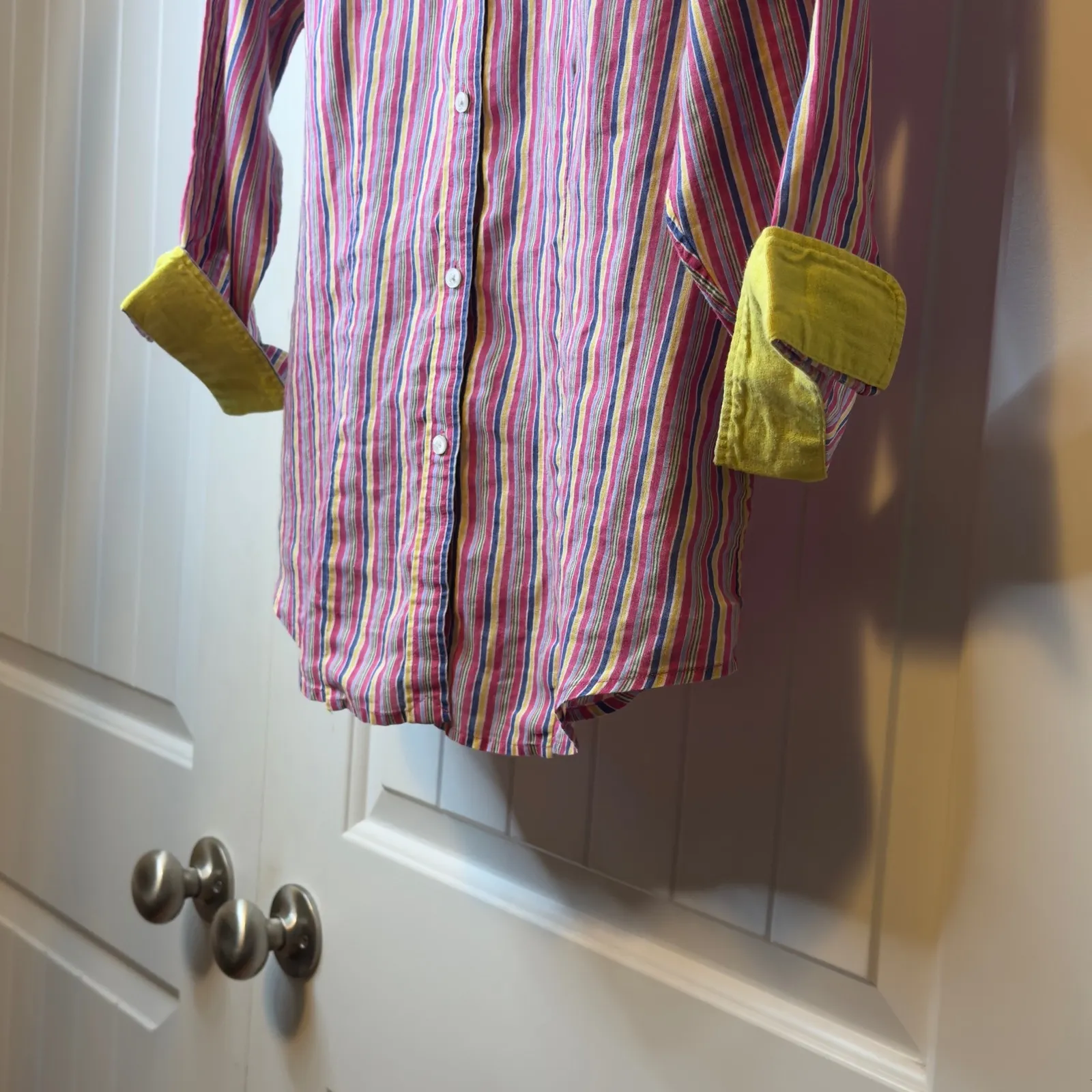 Lauren Ralph Lauren Shirt Womens Stripe 100% Linen Button Down 3/4 Sleeve Size L - Image 5