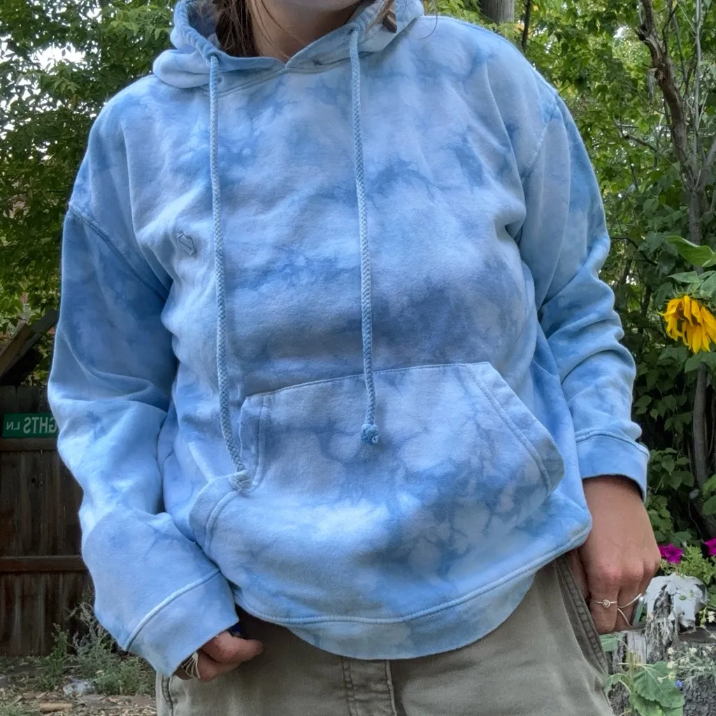 Standard Cloth Stockton Blue Tie Dye Hoodie Sweatshirt | medium White Size L - Image 3