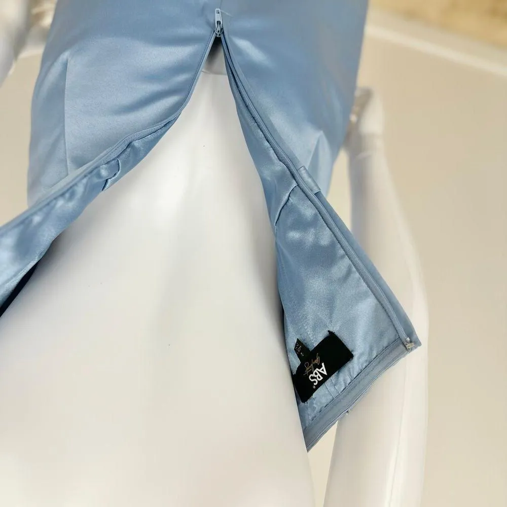 ABS Allen Schwartz Strapless Dress Light Blue Satin Corset Draped Pleated US 2 - Image 8