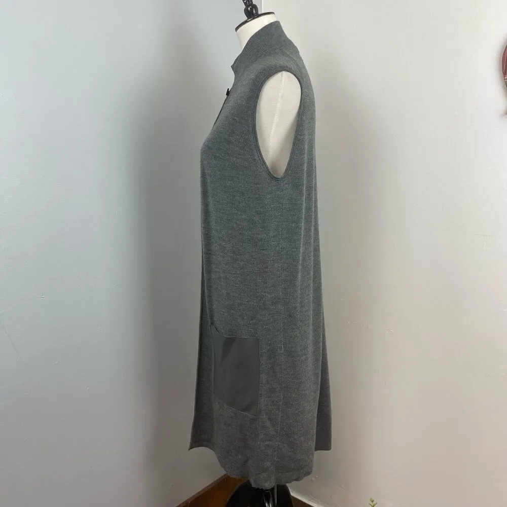 Worth Gray Wool & Leather Sleeveless Open Front Cardigan Duster Vest Small - Image 5