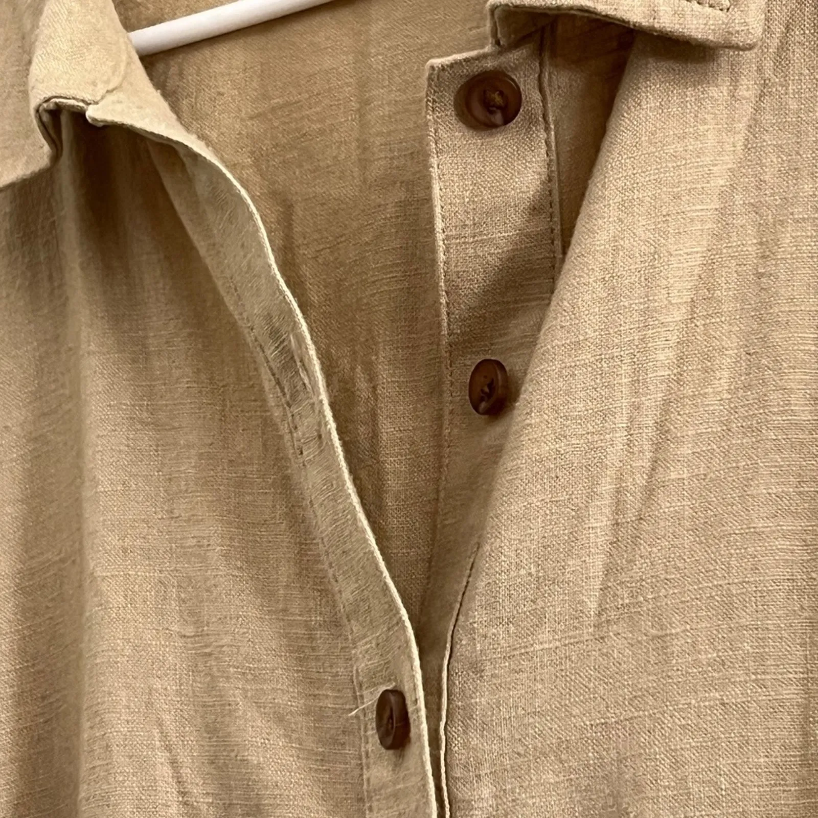 Womens XL Romper Shorts Linen Jumpsuit Classic Resort Elegant Preppy Boho Cruise Tan - Image 4