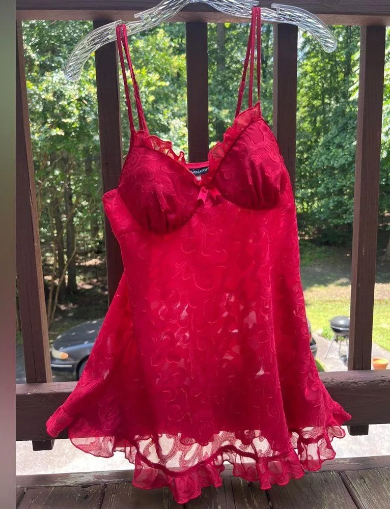 Cinema Etoile Seductivewear Red Sheer Chiffon Babydoll Lingerie Chemise,Y2K|Sz:S - Image 16