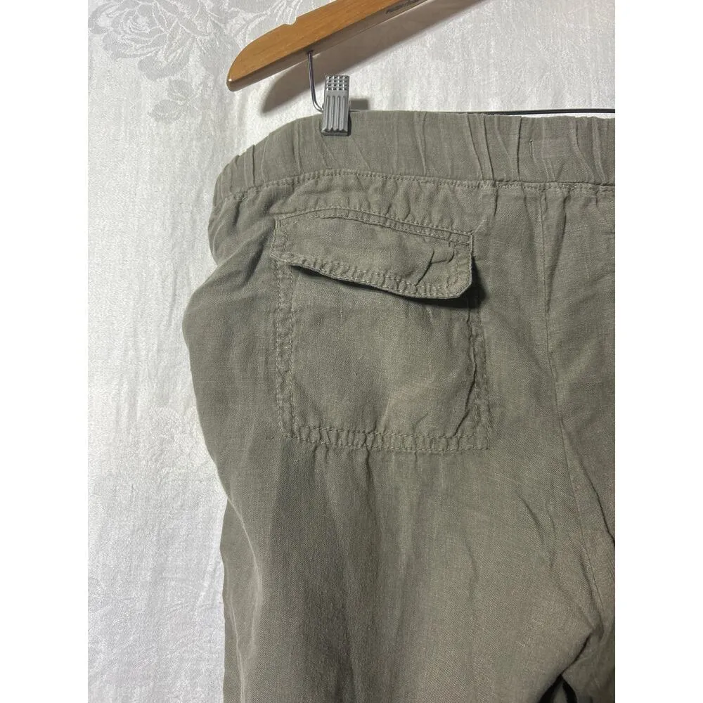 Caslon  100% Linen Pants Joggers Small Olive Green Pull On Drawstring. - Image 11