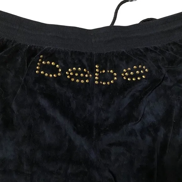Y2K Bebe Sport Women’s 1X Black Velour Jogger‎ Sweatpants Studded Booty Spellout - Image 4