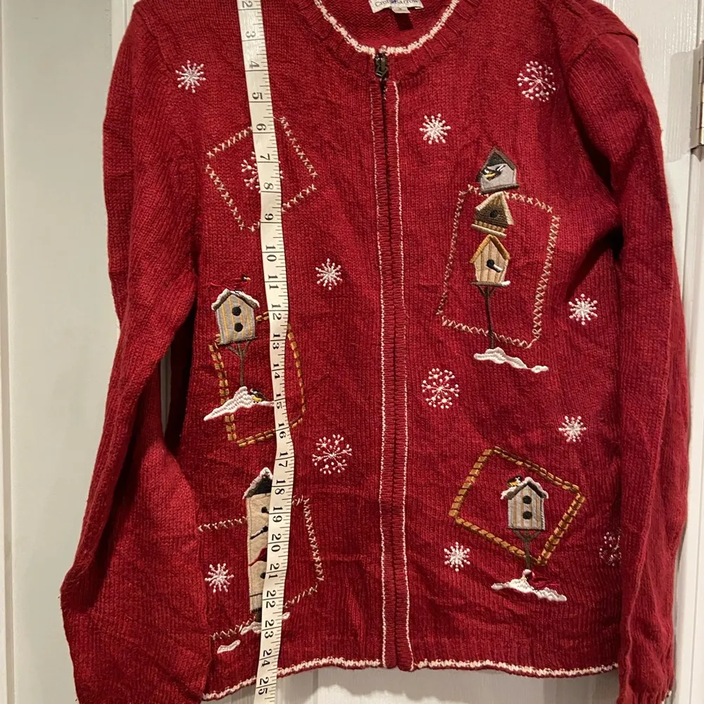 VTG Croft & Barrow Size M Red and White Cardinal Snowflake Knit Full Zip Sweater - Image 8
