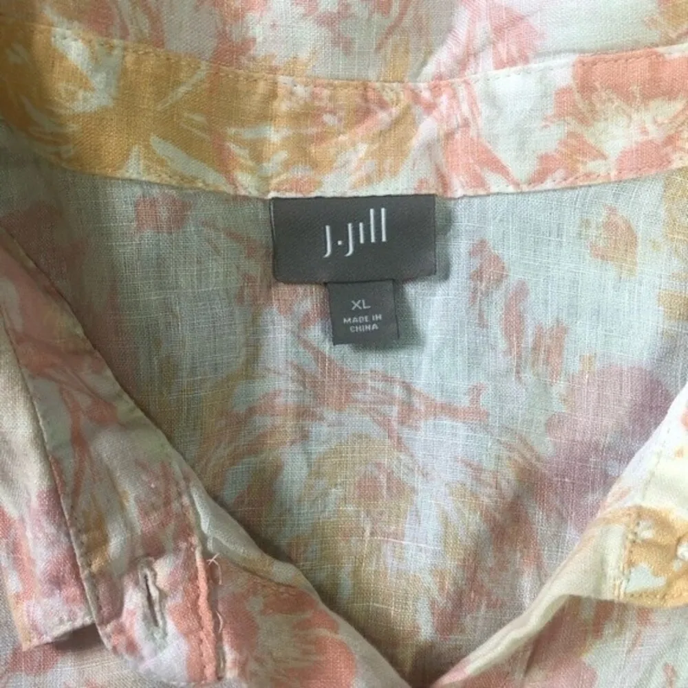 J. Jill Pastel Floral Linen Long Sleeve Button Down Shirt - Image 4