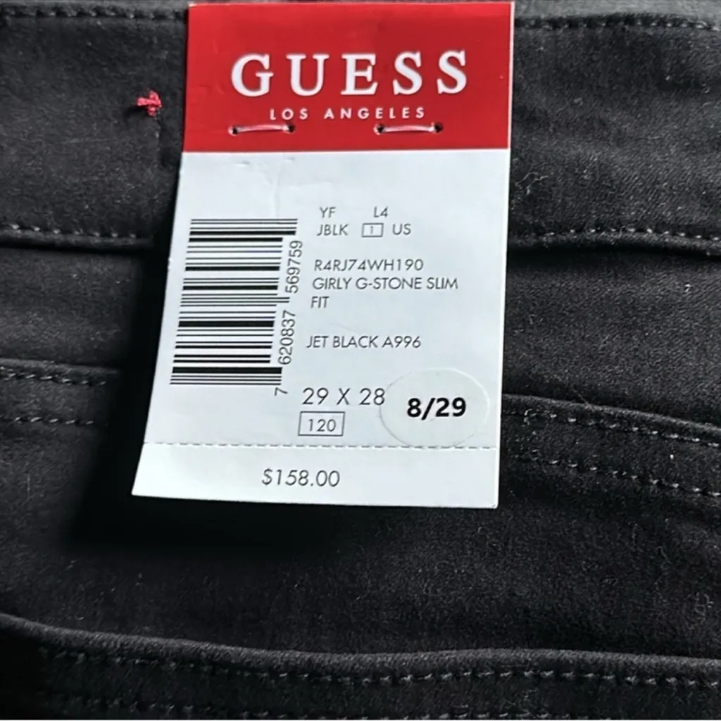 GUESS Black High Rise Jeans with Silver G Logo - Image 8