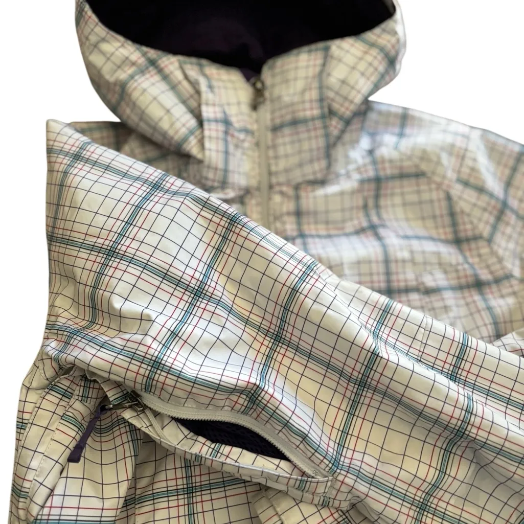 Burton DryRide Snowboard Ski Jacket Parka White Red Blue Plaid Pattern Sz S - Image 4