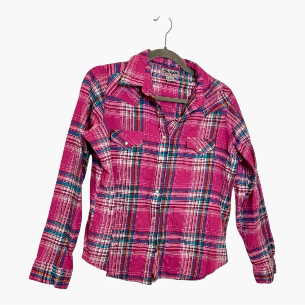 Wrangler Pink Plaid Western Snap Button Shirt Casual Heritage XL - Image 2