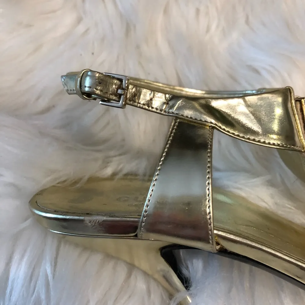 Gucci Women's Size 7B Gold Metallic Studded T Ankle Strap Stiletto High Heels - Image 15