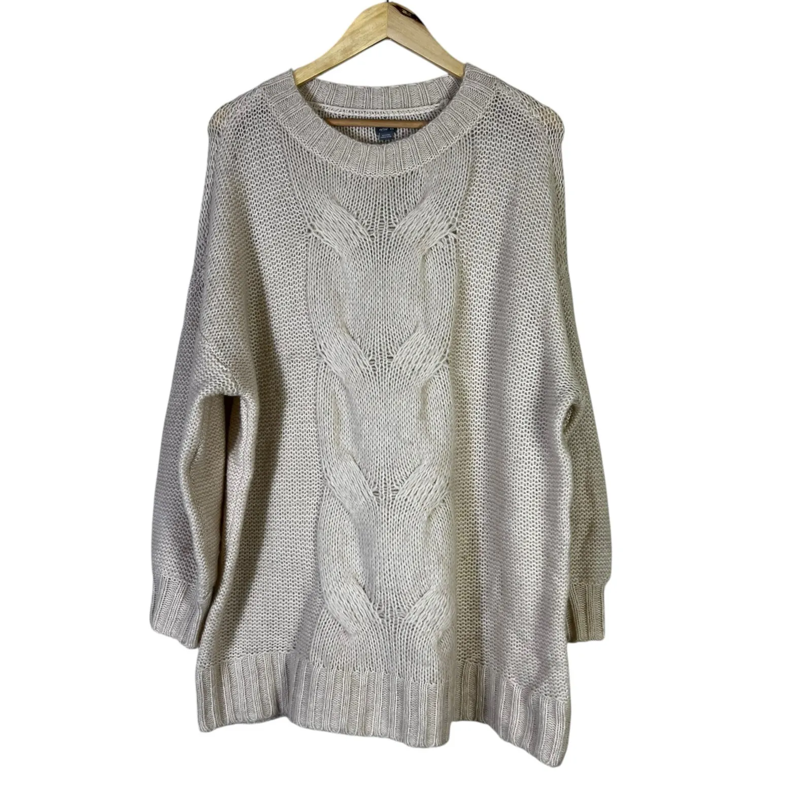 Aerie Oversized Sweater Womens M Cream Cable Knit Slouchy Cozy Boho Soft Girl - Image 2