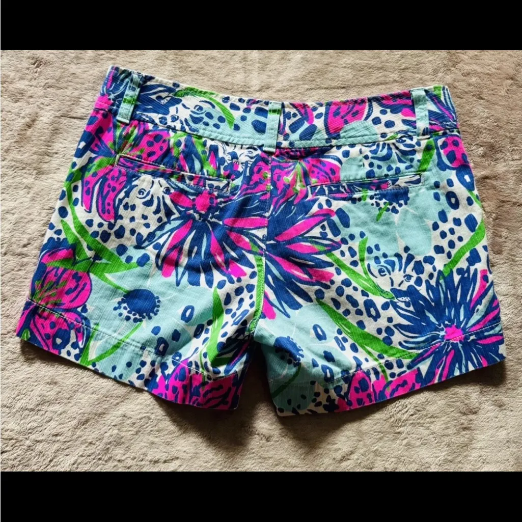 LILLY PULITZER Callahan‎ Chino Shorts Shorely Big Flirt Hibiscus Floral Size 0 - Image 9