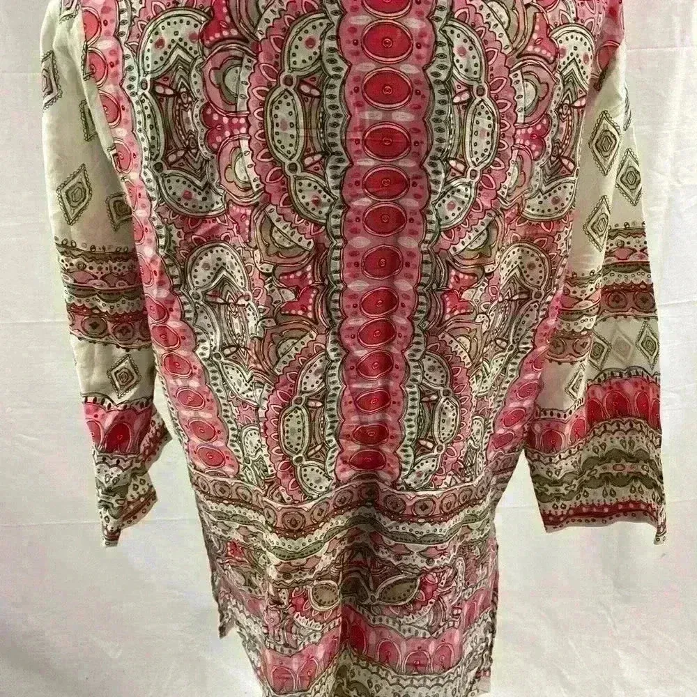 Tommy Bahama Paisley Multicolor V Neck  Tunic Top Blouse Sheer Cover Up Women M - Image 3