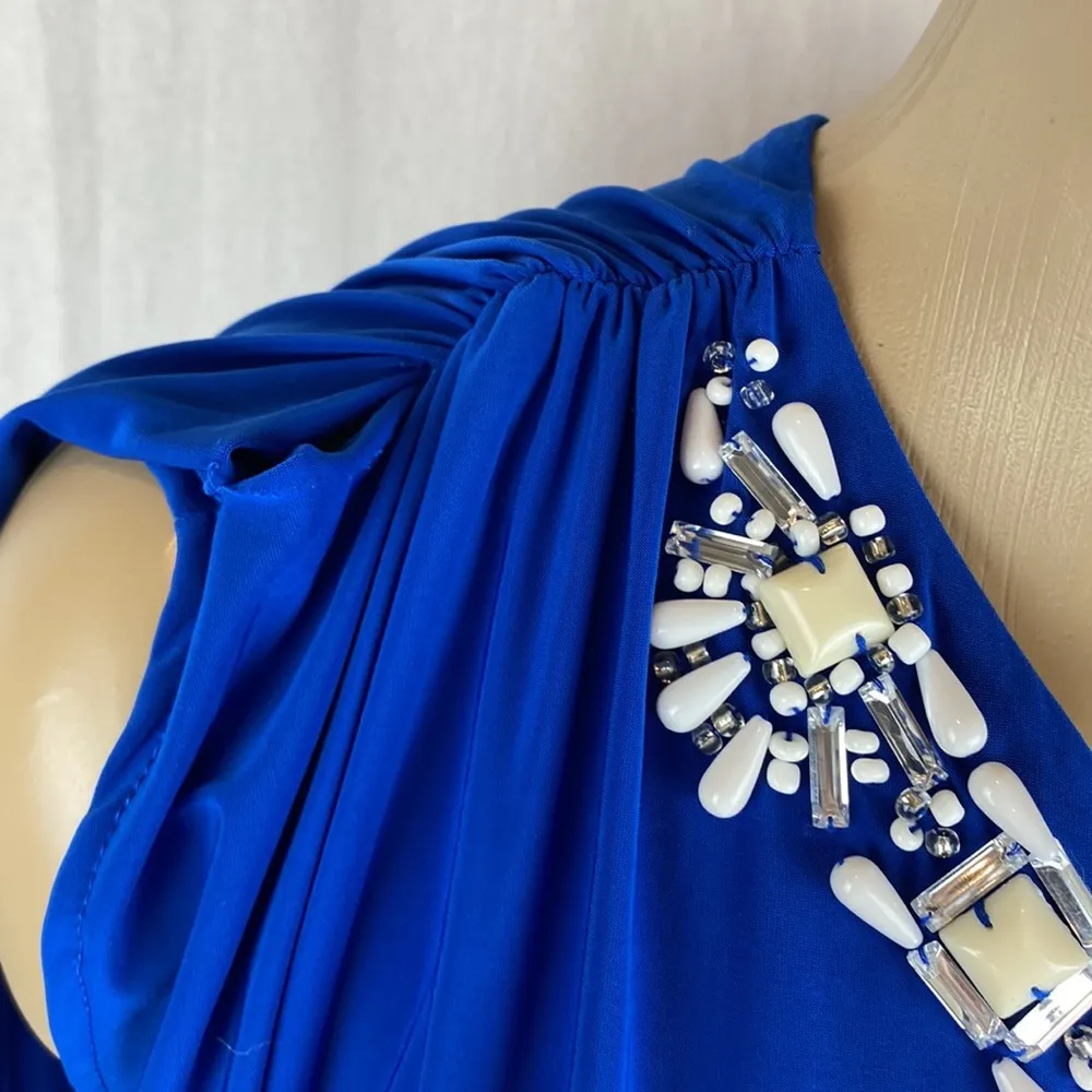 Cache Blue Embellished One Shoulder Short Sleeve Blouse Top S - Image 4