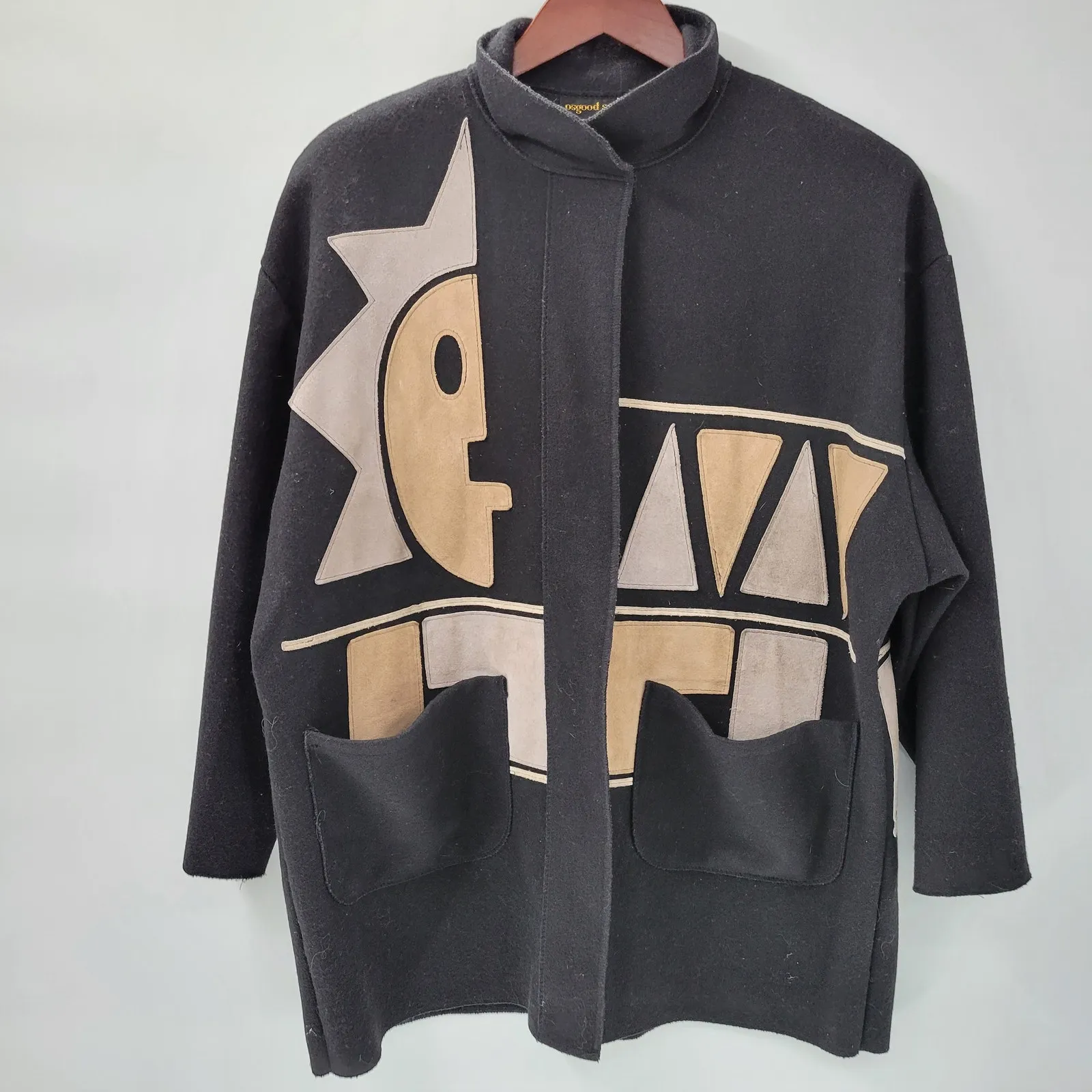 Vintage Osgood Smük Jacket Womens‎ OS Black Felted Wool Beige Suede Sun Coat 80s Size undefined - Image 3