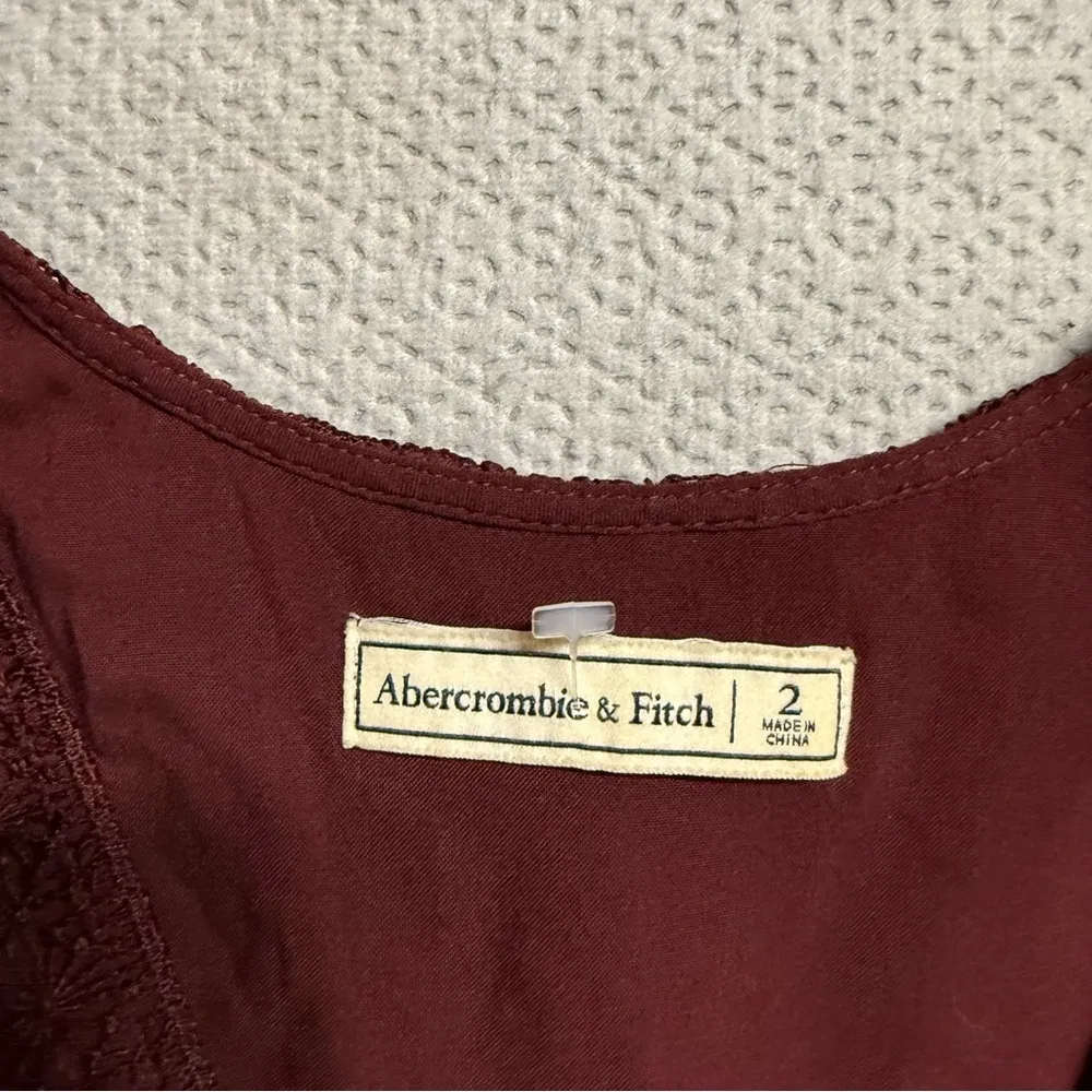 Abercrombie & Fitch Maroon Red V Neck Lace Fit & Flare Dress Vintage Size 2 EUC - Image 4