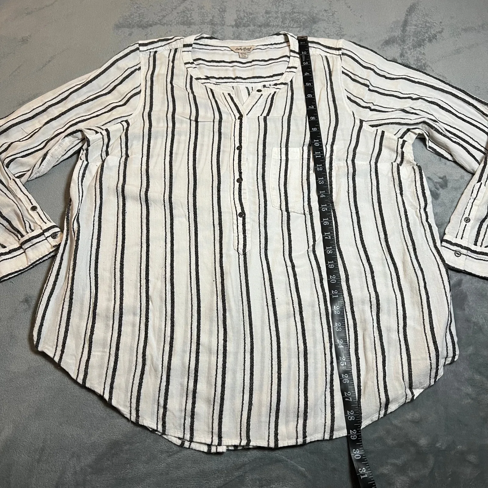 Lucky Brand Striped Half Button Up Popover Blouse Size 1X Classic Casual Preppy - Image 8