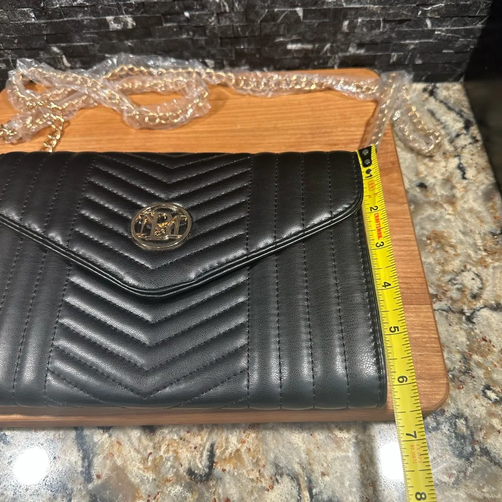 Badgley Mischka Black Quilted Purse Vegan Leather Gold Chain Cross Body Bag NWT - Image 3