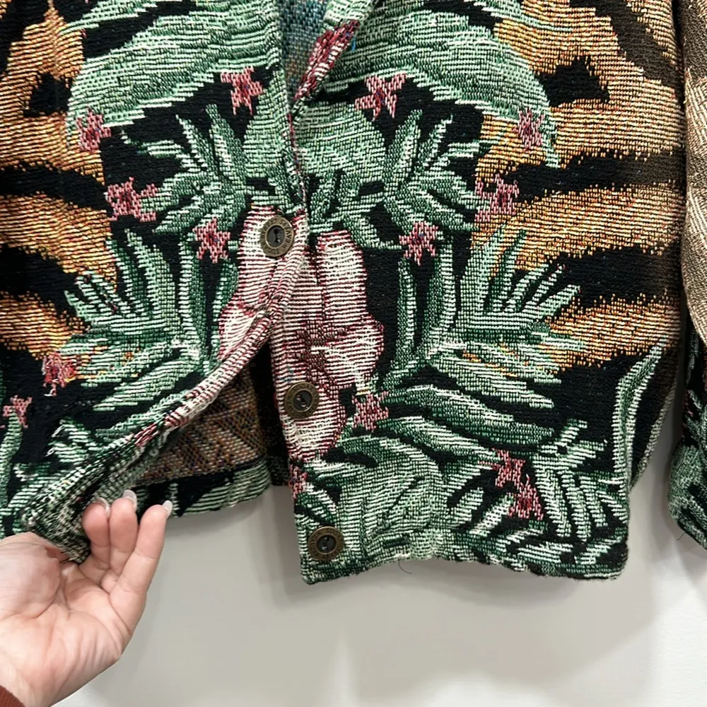 Sugar Street Weaver Women Jacket Medium Tapestry Safari Palm Button Tweed Africa Brown - Image 6