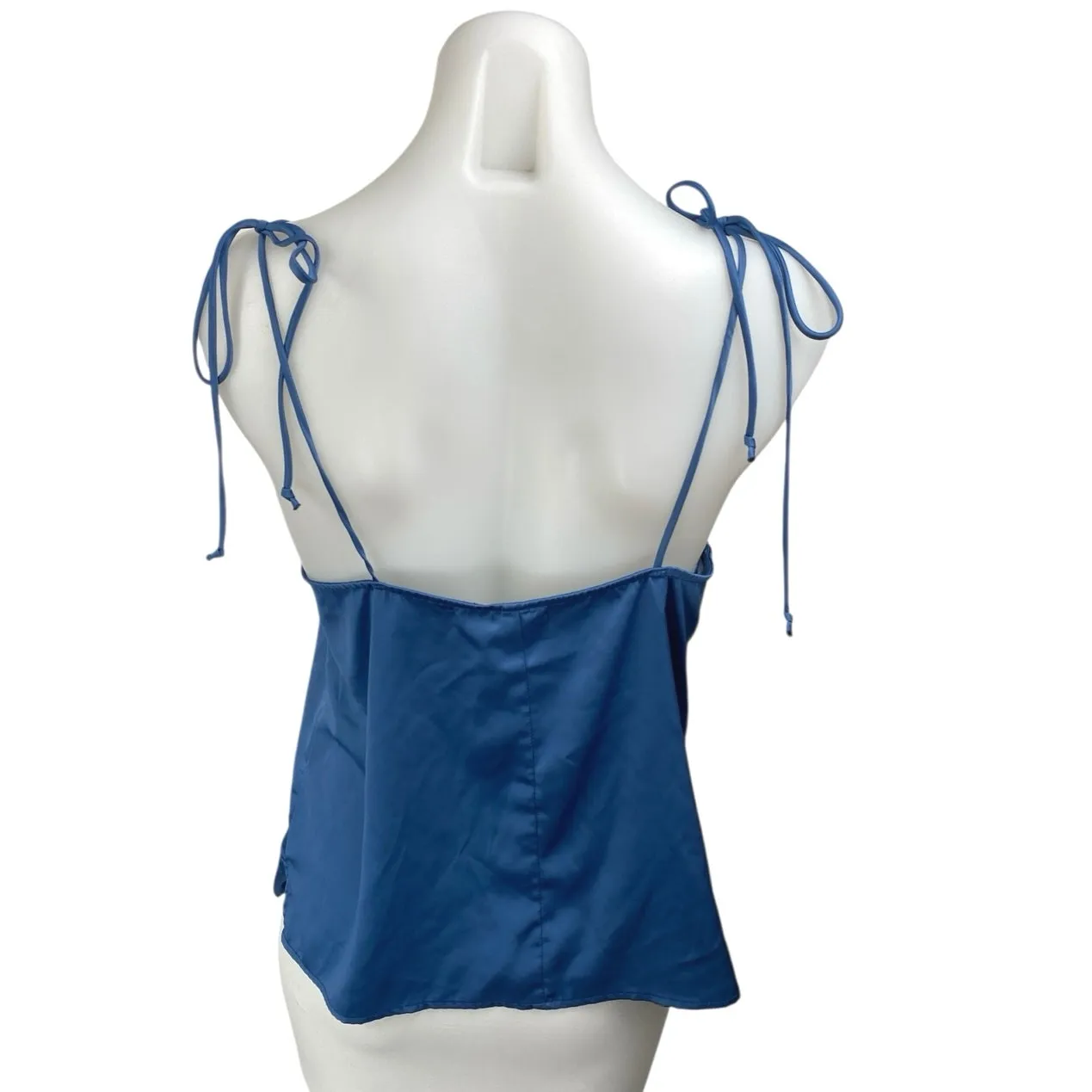 Honey Punch Blue Silk Satin Sleeveless Tie Strap Cami Camisole Tank Top Size L - Image 2