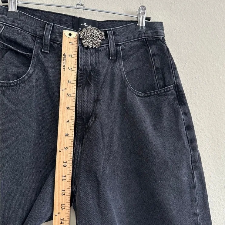 7 For All‎ Mankind Jennifer Baggy 90's Jean 26 Night Iris Beaded Flower Wide Leg - Image 14