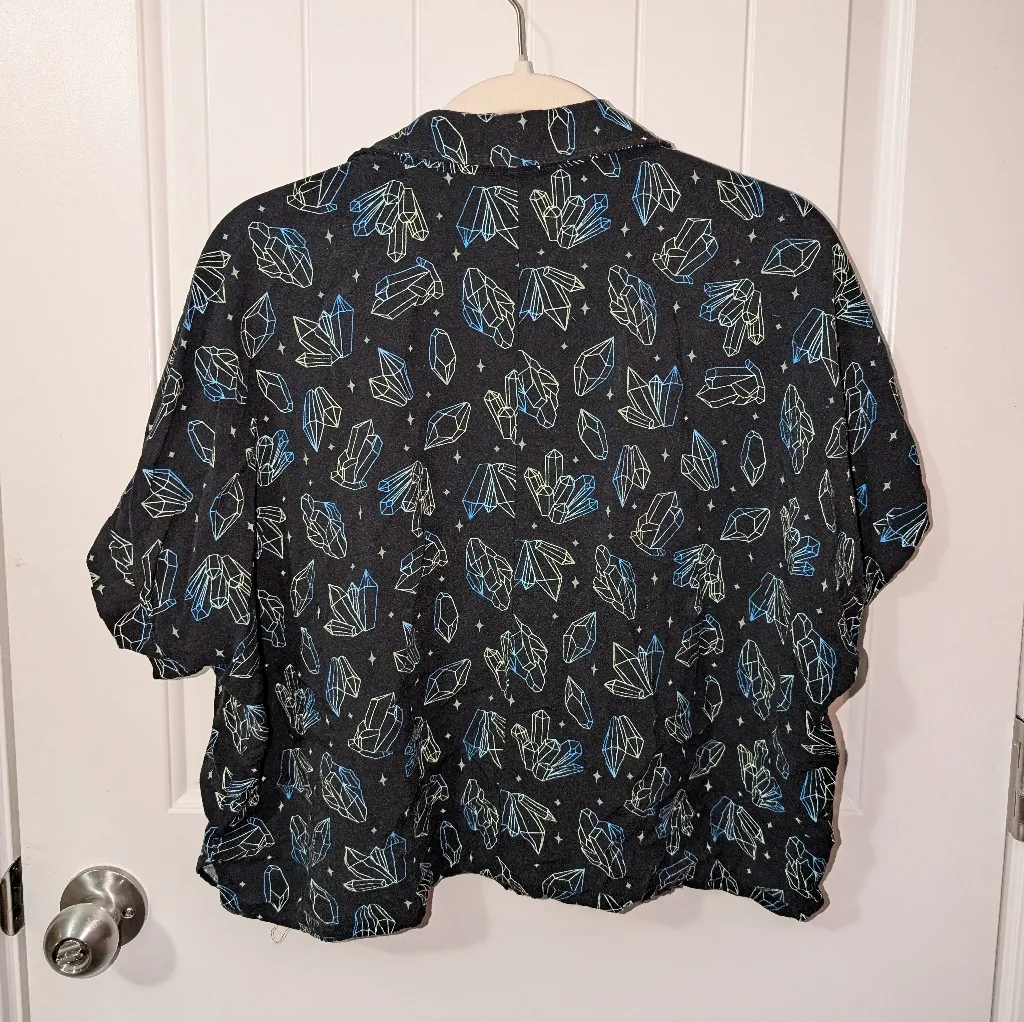 Hottopic  Crystals Girl Woven Button Up Top/Crop Top Black/Teal Women's Large - Image 2