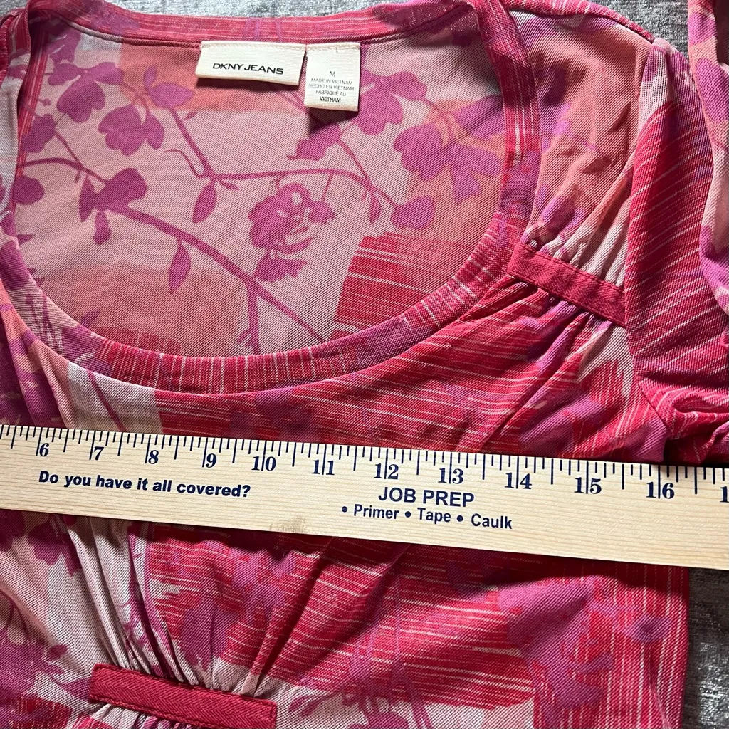 DKNY top women’s size medium sheer pink floral long sleeve blouse VTG Y2K - Image 9
