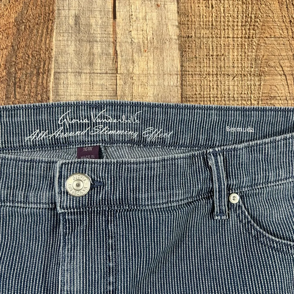 Gloria Vanderbilt Womens Plus 16W Bermuda Denim Shorts Pinstripe Classic Casual - Image 4