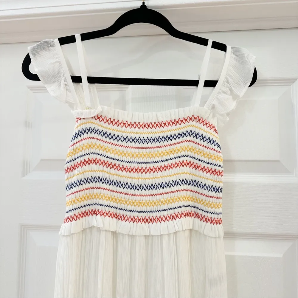 NWT Tory Burch Smocked Rainbow White Maxi Dress sz XS - Image 8