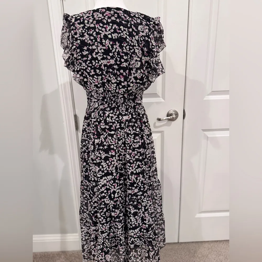 Banana Republic Bohemian Floral Flirty Ruffle Sleeve Midi Dress Black Size 8 - Image 4